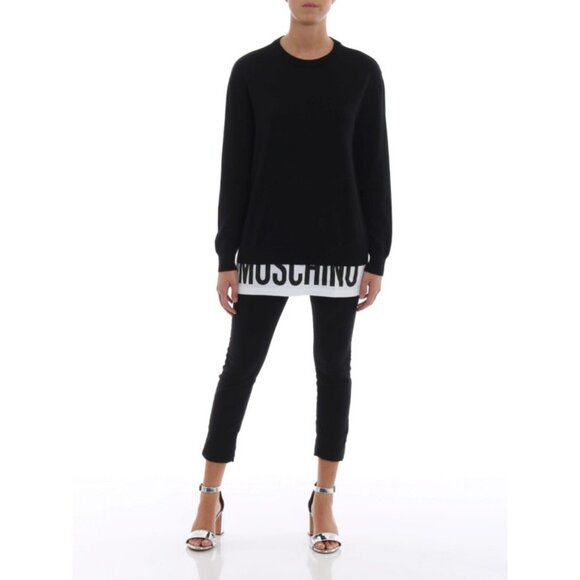 Moschino Couture Layered Black Wool Crewneck Knit Sweater IT52 US16 Womens NEW